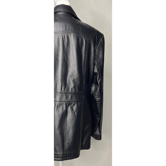 Wilson’s Black Leather Coat  Woman’s Sz L Excellent Condition Front Button - Picture 9 of 13